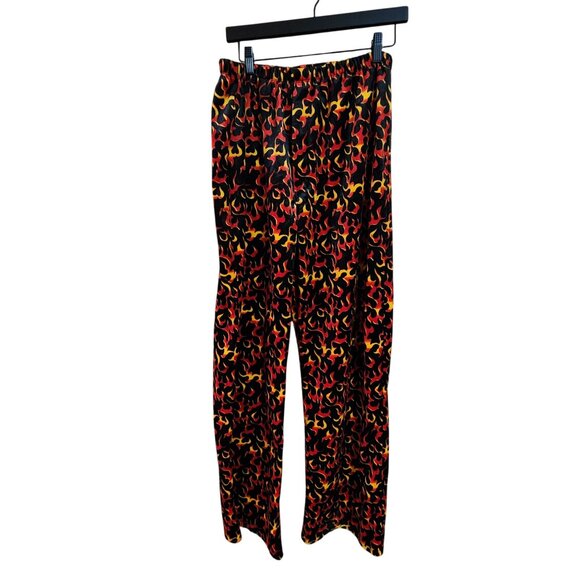 Velour Flame Patterned Two-Piece Suit With Faux Leather Lapel & Cuffs Mens L - Picture 5 of 5